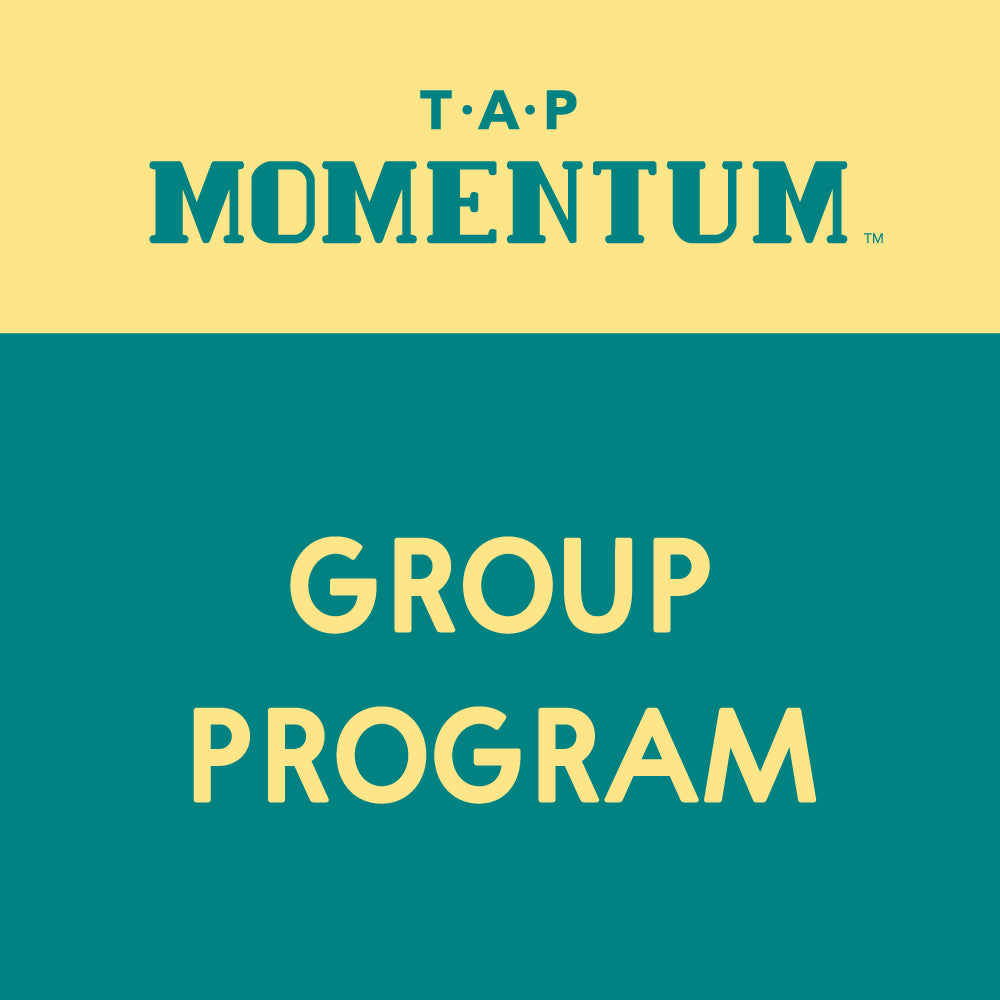 TAP Momentum Group Program logo with yellow text on a green and beige background